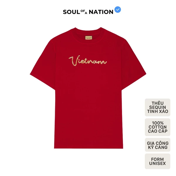 Áo thun unisex THÊU SEQUIN LẤP LÁNH VIETNAM CAO CẤP form basic 100% cotton vải dày, không xù lông SOUL OF A NATION