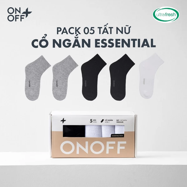 Hộp Pack 5 tất vớ nữ cổ ngắn Cotton dệt lưới, công nghệ ultrafresh thoáng khí kháng khuẩn - ONOFF 16AE25A478