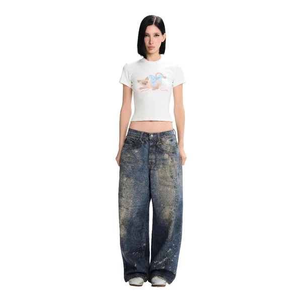 LSOUL Áo Croptop Tay Ngắn In 3D Qiqi Top + Quần Jeans Baggy Họa Tiết Loang Yeom Bottom Ver 2 A25102839