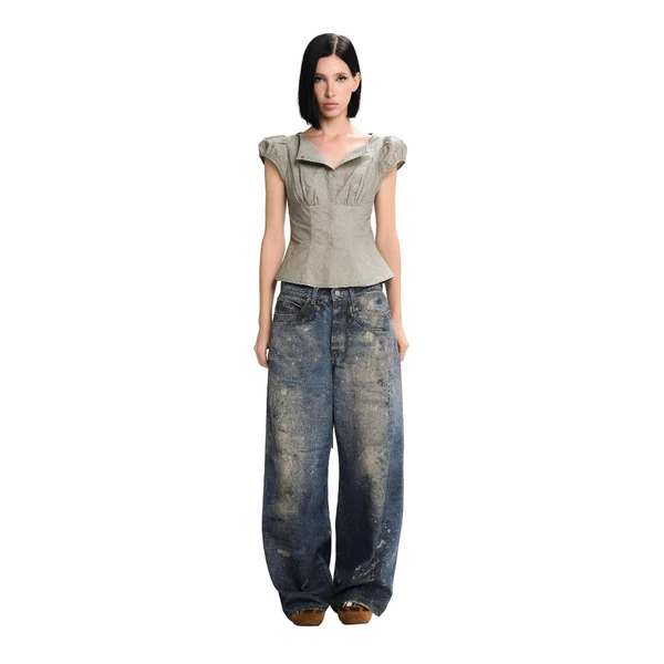LSOUL Áo Cotton Nữ Cổ Bẻ Tay Phồng Yu Top + Quần Jeans Baggy Yeom Bottom Ver 2 A25102837