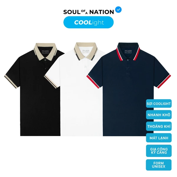 [GIÁ TRẢI NGHIỆM] Áo Polo Phối Cổ Sọc Unisex SOUL OF A NATION Vải COOLight Pique mát lạnh, chống nhăn - Đen/Trắng/Xanh