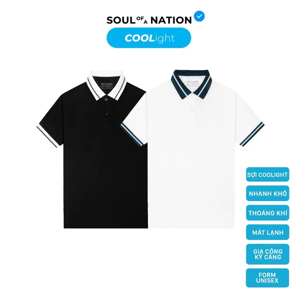 [GIÁ TRẢI NGHIỆM] Áo Polo Phối Cổ Sọc Unisex SOUL OF A NATION Vải COOLight Pique mát lạnh, chống nhăn - Đen / Trắng phối