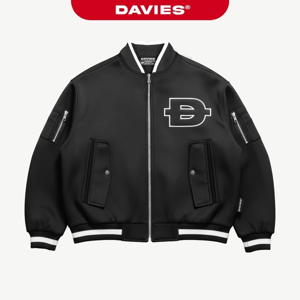 Áo khoác lửng thun xốp thêu chữ DAVIES túi hộp 2 tay phong cách hiphop bo chun đứng form POL Boxy Bomber Jacket |D-AK5