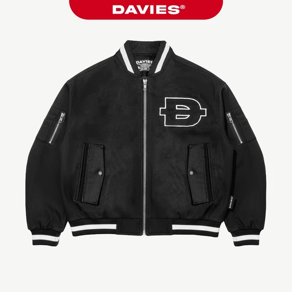 Áo khoác bomber kaki thêu chữ DAVIES khóa kéo form rộng lót dù thoáng túi hộp đường cắt hiphop POL Boxy Jacket| D-AK5-KK