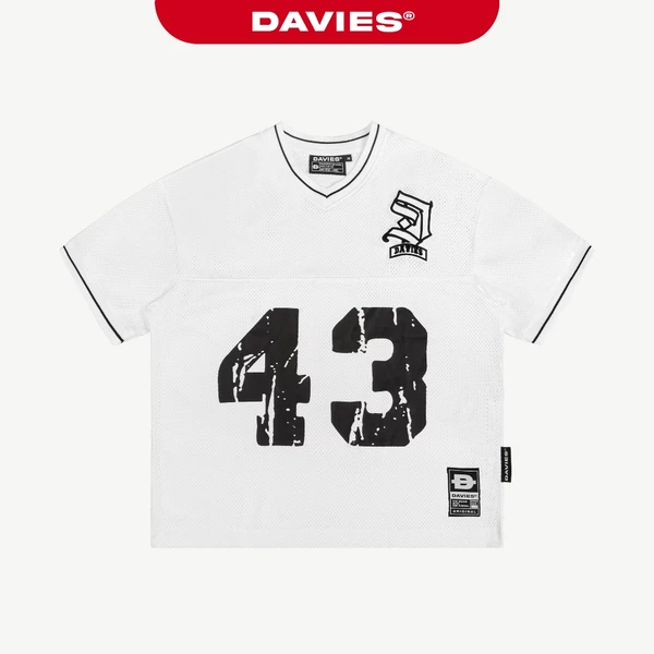 Áo thun Jersey HipHop cổ V DAVIES hoạ tiết hình in số phối logo thêu cách điệu chất thun lưới 43 Crew Tee | D-T34