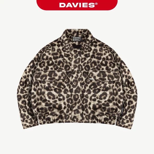 Áo bomber họa tiết da báo croptop DAVIES nỉ dạ thiết kế logo inox túi hộp lót dù Leopard Classy Jacket| D36-AK2-LEO