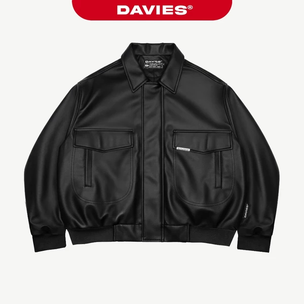 Áo khoác bomber da DAVIES đường cắt nổi định hình form hiphop khóa kéo có lót dù logo inox Classy Crop Jacket|D32-AK6-DA