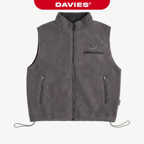 Áo gile lông nam nữ khoác ngoài DAVIES cổ trụ phối khóa kéo 2 đầu có lót dù màu xám Fleece Zip-Up Vest | D-AK20-X