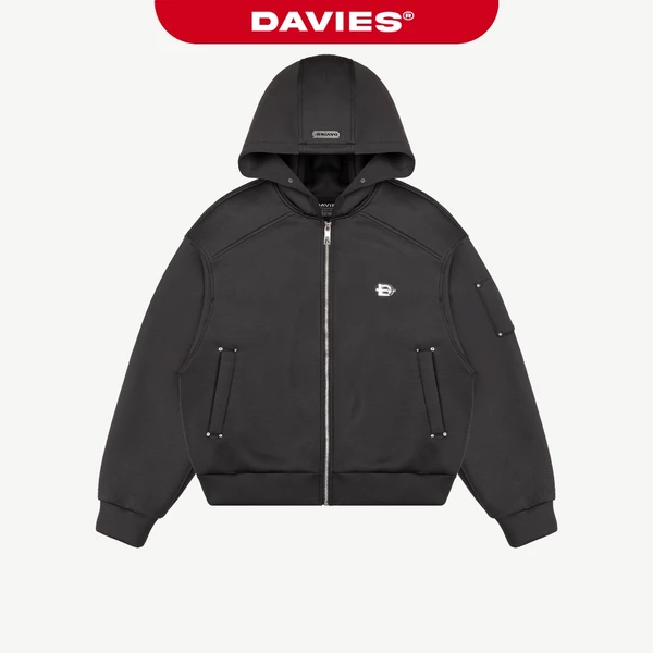 Áo khoác hoodie zip form boxy DAVIES mũ rộng thiết kế các nút bấm kim loại đường may hộp nổi POL 2.O Jacket | D-AK14