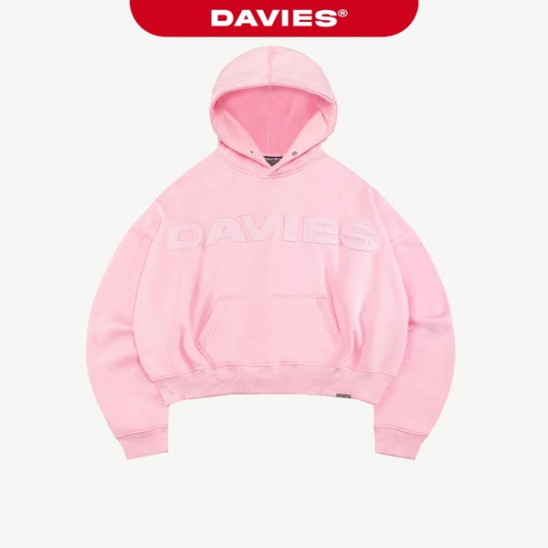 Hoodie mũ to thêu chữ DAVIES nỉ chân cua có túi màu hồng form rộng nam nữ Original | D-HD1-H