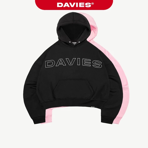 Hoodie mũ to thêu chữ DAVIES nỉ chân cua có túi màu hồng, đen form rộng nam nữ Original | D-HD1