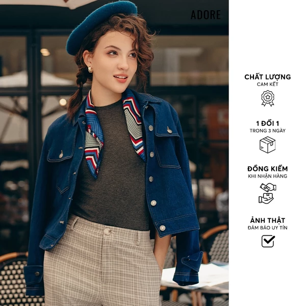 Áo jacket ngắn denim xanh chàm túi ốp thân trước - 513JA2004 ADORE