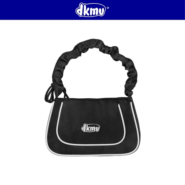 Túi xách nữ đeo vai quai nhún DKMV màu đen phối viền trắng đáng yêu in chữ su nổi vải canvas Nichu Bag | K-B42-DVT
