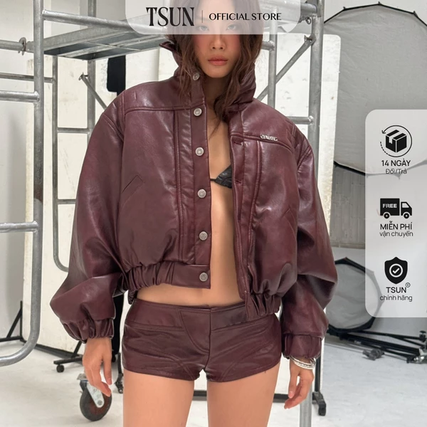 TSUN - Lexon Leather Jacket Áo Khoác Hiệu Ứng Da Đỏ Đô Cá Tính