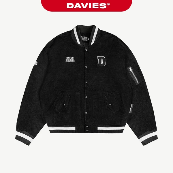Áo khoác Kaki bomber nam nữ form rộng DAVIES màu đen thêu chữ Khaki Daviesism Jacket | D36-AK6-KK