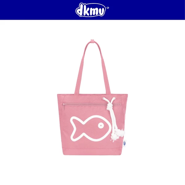 Túi tote hồng pastel in hình Cá DKMV dây rút logo su chất liệu Canvas kèm lót dù Drawstring Tote Bag | K-B39-H