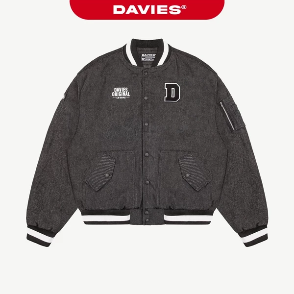 Áo khoác bomber Jean nam nữ form rộng local brand DAVIES màu đen thêu chữ Khaki Daviesism Jacket I D36-AK6-J