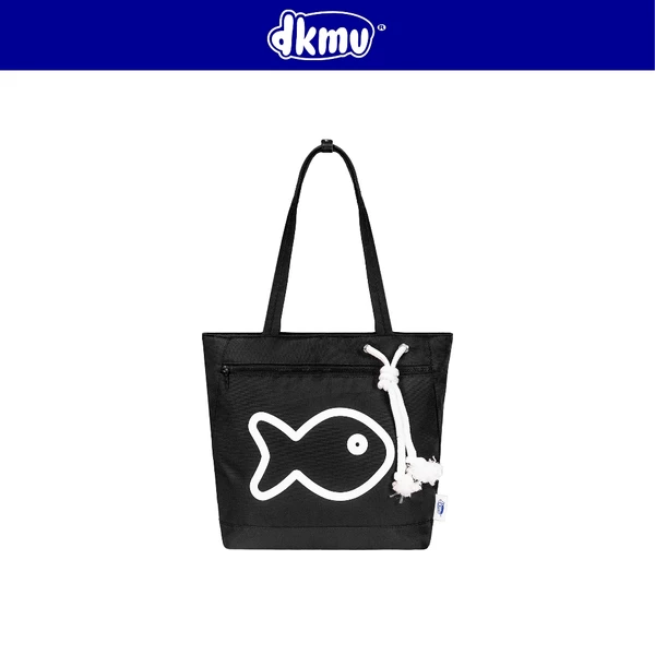 Túi tote laptop dưới 14inch DKMV in hình Cá đáng yêu màu đen vải Canvas kèm lót dù dây rút Drawstring Bag | K-B39-D