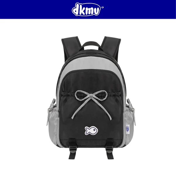 Balo đen nữ kiểu phối xám thắt nơ xinh DKMV nhiều ngăn đựng laptop dưới 15inch canvas Aimee Ribbon Backpack| K-P35-D