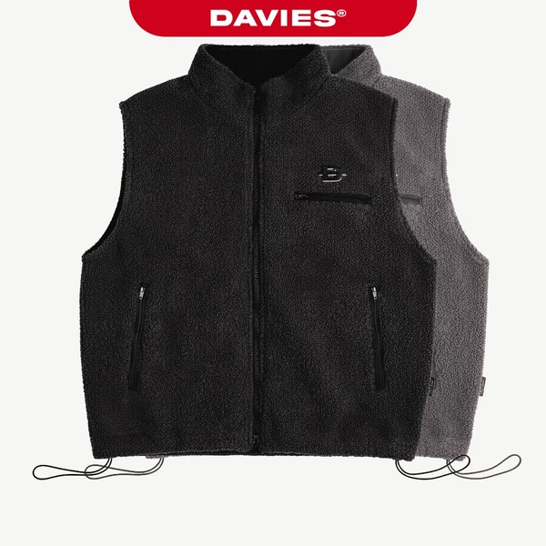 Áo gile lông nam nữ khoác ngoài DAVIES cổ trụ phối khóa kéo 2 đầu có lót dù màu đen, xám Fleece Zip-Up Vest | D-AK20