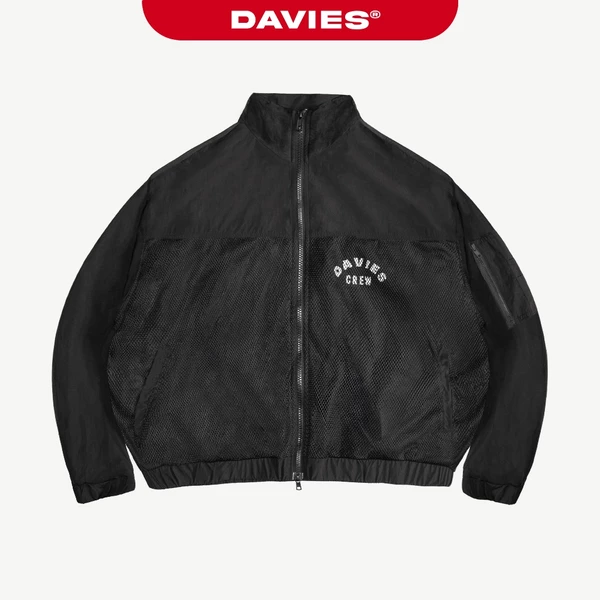 Áo khoác dù nam nữ phối lưới hiphop DAVIES in logo thiết kế cổ trụ khóa kéo có lớp lót màu đen Gridlock Jacket| D-AK26