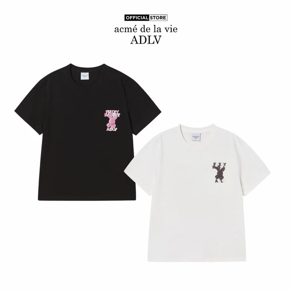 Áo thun nữ ADLV Fuzzy Font Rabbit dáng standard màu đen/kem - Hàng chính hãng
