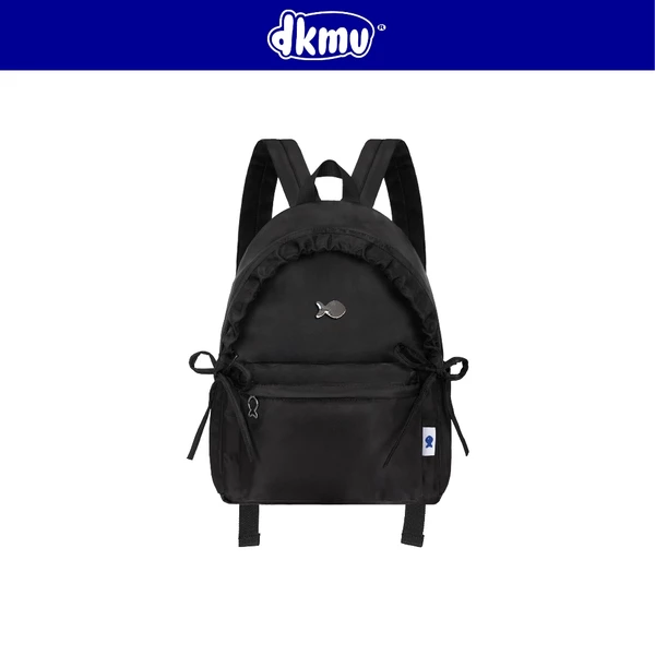 Balo nữ đen dây rút logo inox hình Cá DKMV thiết kế form xinh chất liệu dù nhiều ngăn Mallow Backpack | K-P43-D