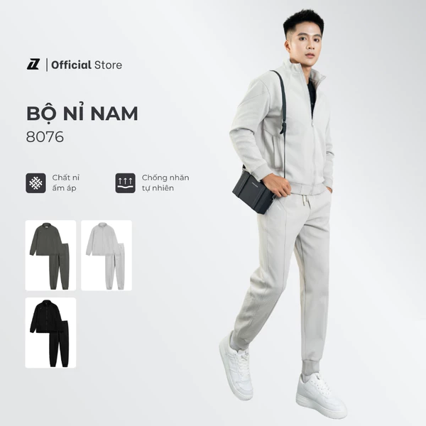 Bộ nỉ nam AUZED cổ trụ kéo khóa chất liệu nỉ thể thao, bo gấu ấm áp 8076