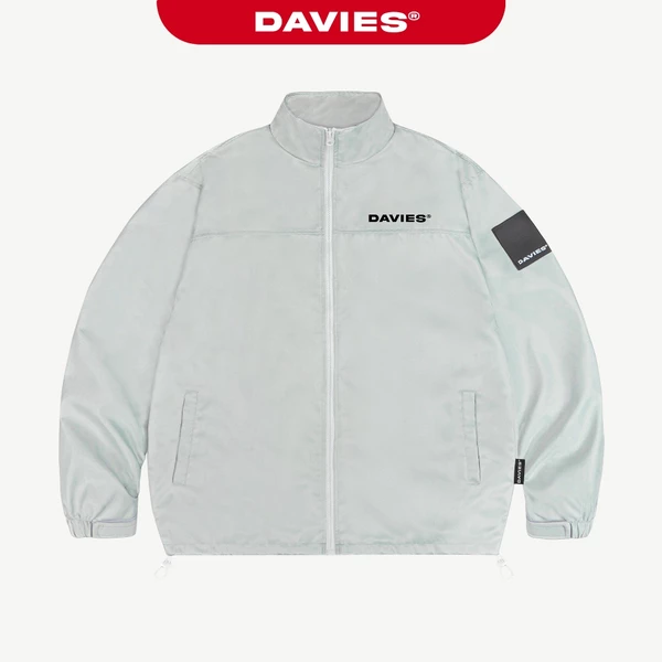 Áo khoác xám trắng in chữ DAVIES thiết kế logo xu khóa kéo chất dù kèm lót cổ bẻ form rộng Basic Jacket SS24| D-AK2-XT