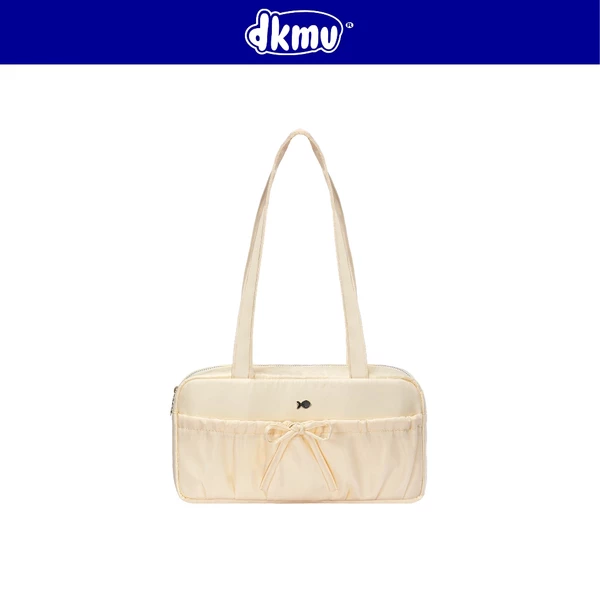 Túi đeo vai nữ màu kem xinh DKMV dây rút thắt nơ dáng chữ nhật thiết kế logo inox và logo su Baguette Bag | K-B34-K