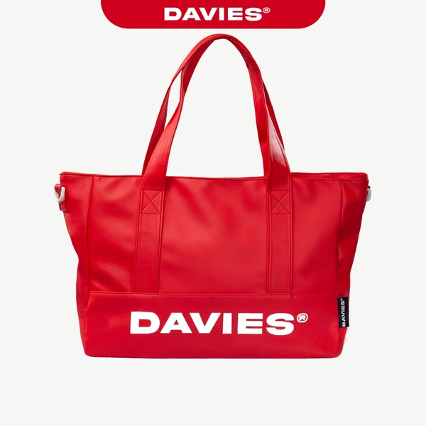Túi đeo chéo đỏ da in chữ DAVIES mang được 2 mặt quai tháo rời kèm lót dù thiết kế logo inox Medium Leather | D-B70-DO