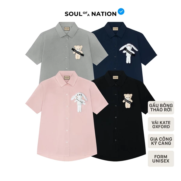 Áo Sơ Mi Tay Ngắn Gấu/Thỏ Bông unisex CAO CẤP form basic, có chất vải mềm mại, dày dặn đứng form  - SOUL OF A NATION