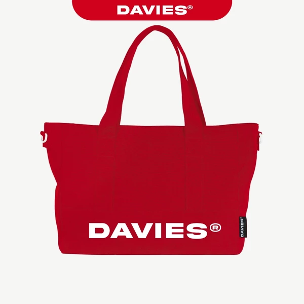 Túi tote đỏ đeo chéo mang 2 mặt DAVIES in chữ cùng logo inox chất liệu Canvas có lót dù Medium Tote | D-B69-DO