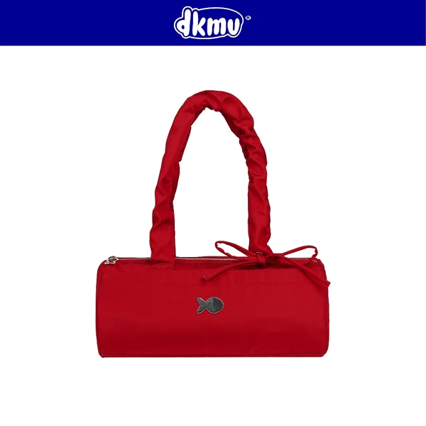 Túi xách nữ đỏ rút dây thắt nơ xinh DKMV dáng hộp đeo vai thiết kế logo inox cá phối tag su Mì Gối Bag l K-B44-DO