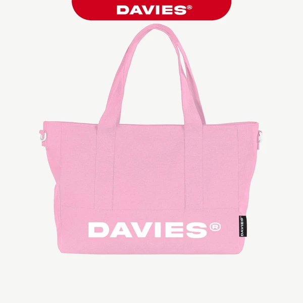 Túi tote hồng đeo chéo in chữ DAVIES mang 2 mặt với logo inox canvas có dù lót đựng Laptop 14inch Medium Tote | D-B69-H