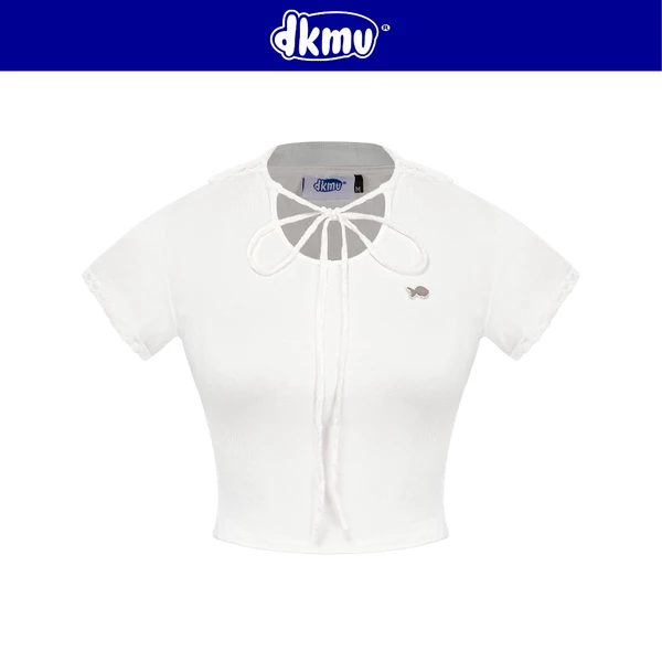 Áo croptop kiểu nữ cổ búp bê phối ren DKMV màu trắng thiết kế dây ren thắt nơ đáng yêu Lace Shirt | K-T18-T