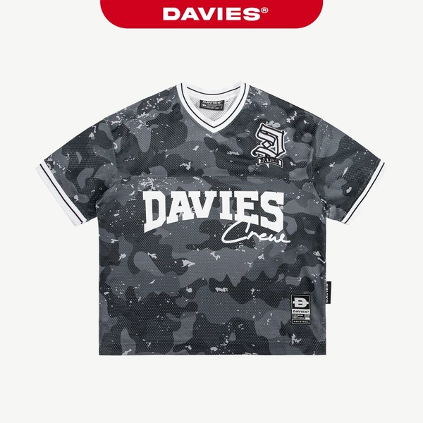 Áo Jersey nam nữ họa tiết Camo DAVIES vải lưới in chữ kết hợp thêu logo form rộng hiphop Crew Jersey Tee| D-T41