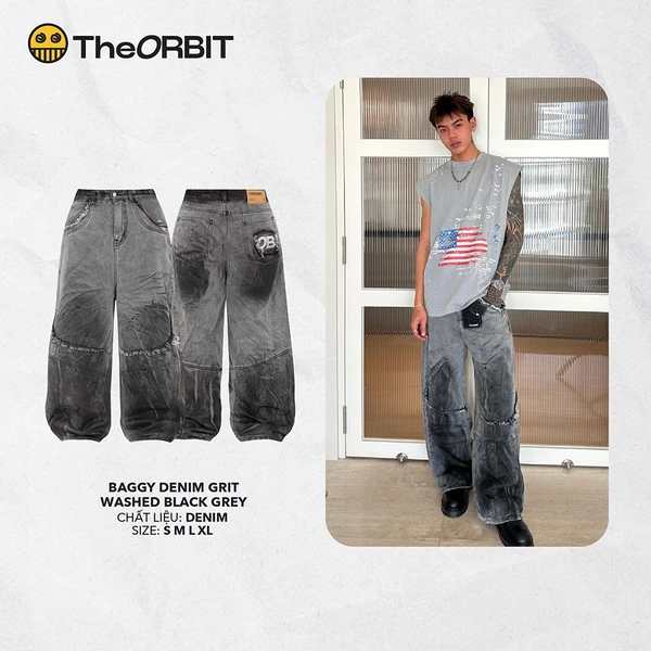 Quần Baggy Nam Nữ Denim Grit Washed Black Grey - Local Brand Chính Hãng
