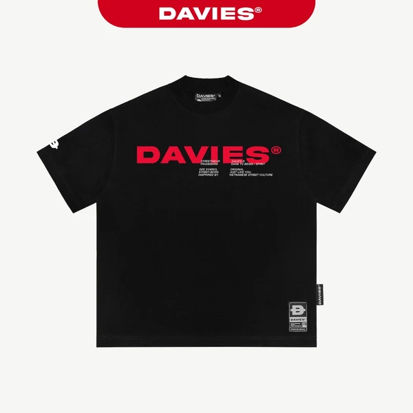 Áo thun in chữ mặt trước DAVIES form rộng phong cách hiphop thun cotton thoáng mát màu đen Invasion Tee I D38-T1-D