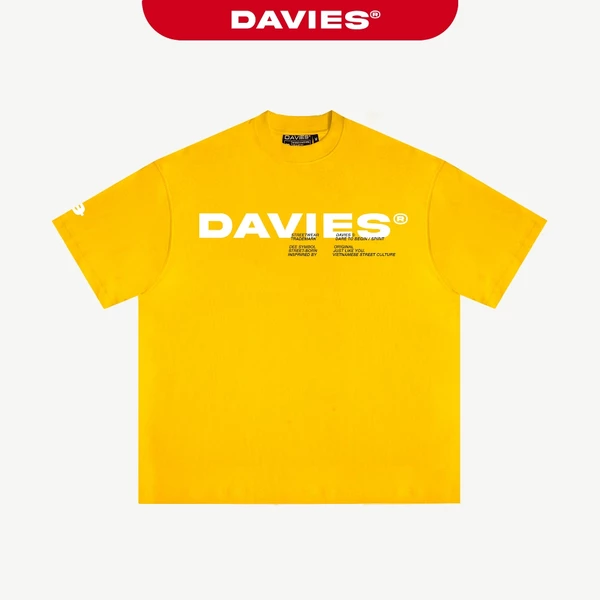 Áo thun vàng nam nữ in chữ DAVIES nam nữ form rộng tay lỡ phong cách hiphop thun cotton Invasion Tee| D38-T1-VD