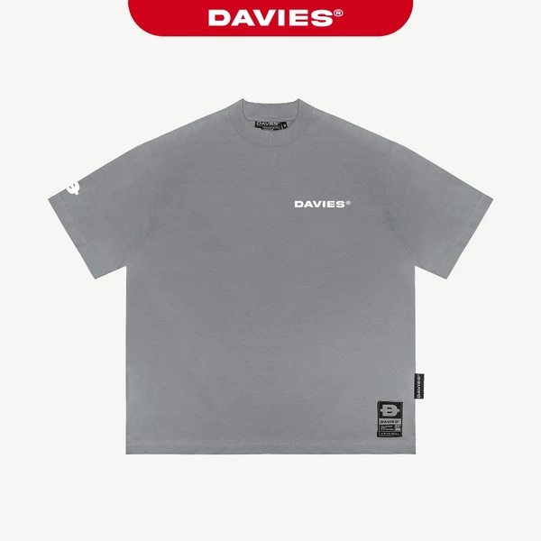 Áo thun xam nam nữ basic form rộng DAVIES in su nổi và thêu logo thiết kế cổ tròn tay lỡ cotton Classy Tee| D35-T1-X
