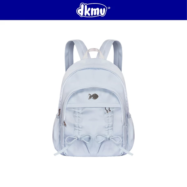 Balo xanh dương pastel nữ kiểu DKMV rút nơ xinh nhiều ngăn đựng laptop 14inch logo inox Cá Bow-tiful Backpack| K-P50-XN