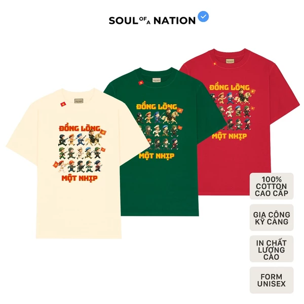 Áo thun unisex In hình cao cấp ĐỒNG LÒNG MỘT NHỊP form basic 100% cotton SOUL OF A NATION - Đen/Xanh Lá/Kem