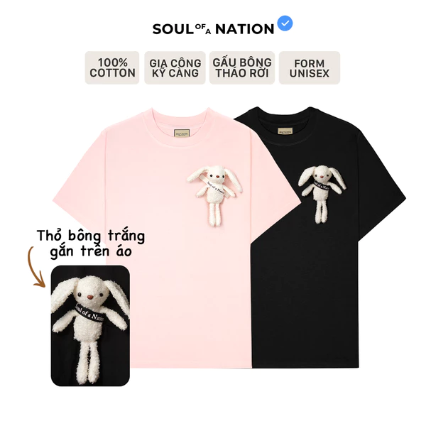 Áo Thun Thỏ Nhồi Bông Soul of a Nation unisex CAO CẤP form basic, dễ thương, đáng yêu SOUL OF A NATION - Đen/Trắng/Hồng