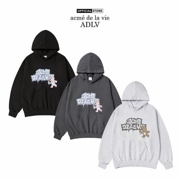 Áo Hoodie ADLV Ac Bear Spray dáng oversized màu đen/than chì/muối tiêu - Hàng chính hãng