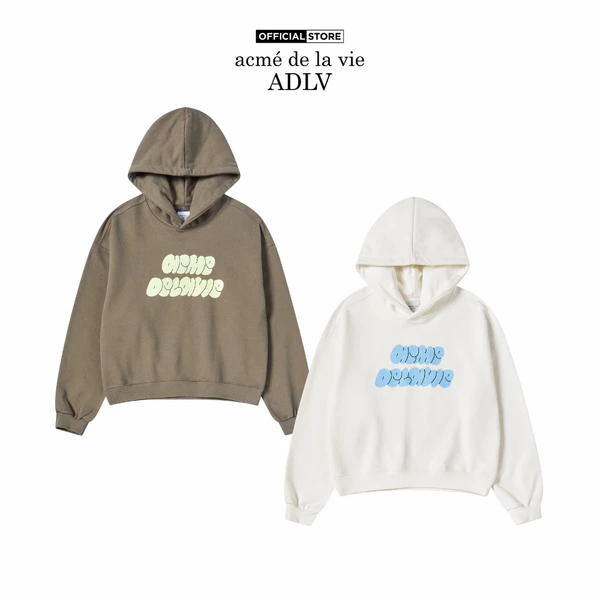 Áo Hoodie nữ ADLV Cloud Font dáng crop màu ca cao/kem - Hàng chính hãng
