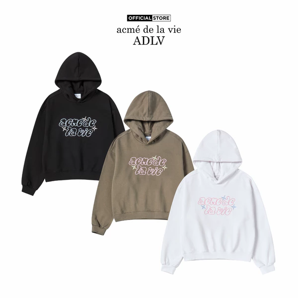 Áo Hoodie nữ ADLV Twinkle dáng crop màu đen/ca cao/trắng - Hàng chính hãng