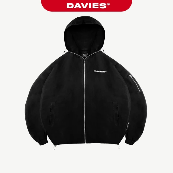 Áo khoác dù có nón DAVIES form rộng nam, nữ màu đen Badge Hooded Jacket local brand I D34-AK5