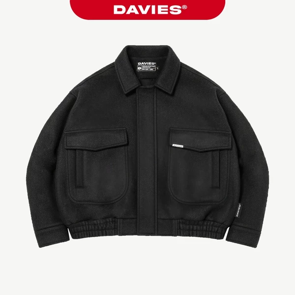 Áo khoác nỉ bomber basic logo inox DAVIES thiết kế đường cắt đứng form hiphop đen lót dù Crop Jacket Classy| D36-AK2-D