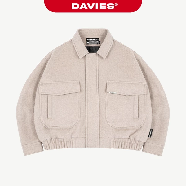 Áo khoác bomber nỉ basic logo inox DAVIES thiết kế đường cắt đứng form hiphop be lót dù Crop Jacket Classy| D36-AK2-B